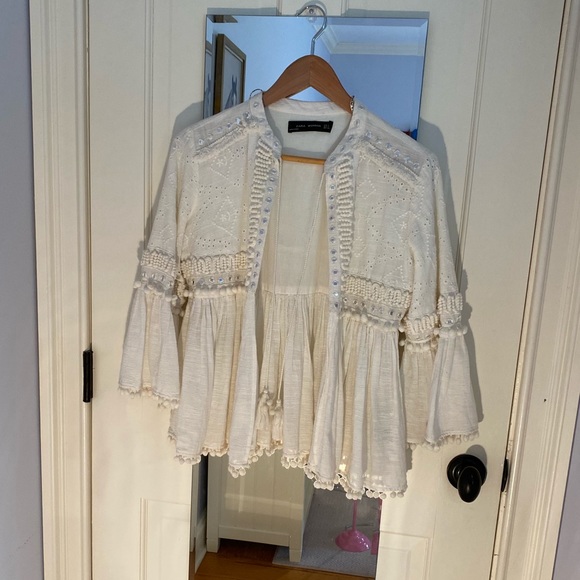 Zara Jackets & Blazers - Linen jacket with mirror detail and Pom-poms